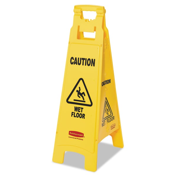 Rubbermaid Commercial Caution Wet Floor Floor Sign, 4-Sided, Plastic, 12 x 16 x 38, Yellow FG611477YEL - main